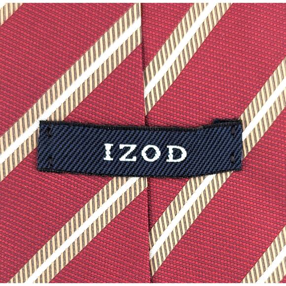 Izod Silk Repp Tie Diagonal Stripe Traditional Preppy Academia Crimson and Gold - Picture 4 of 7